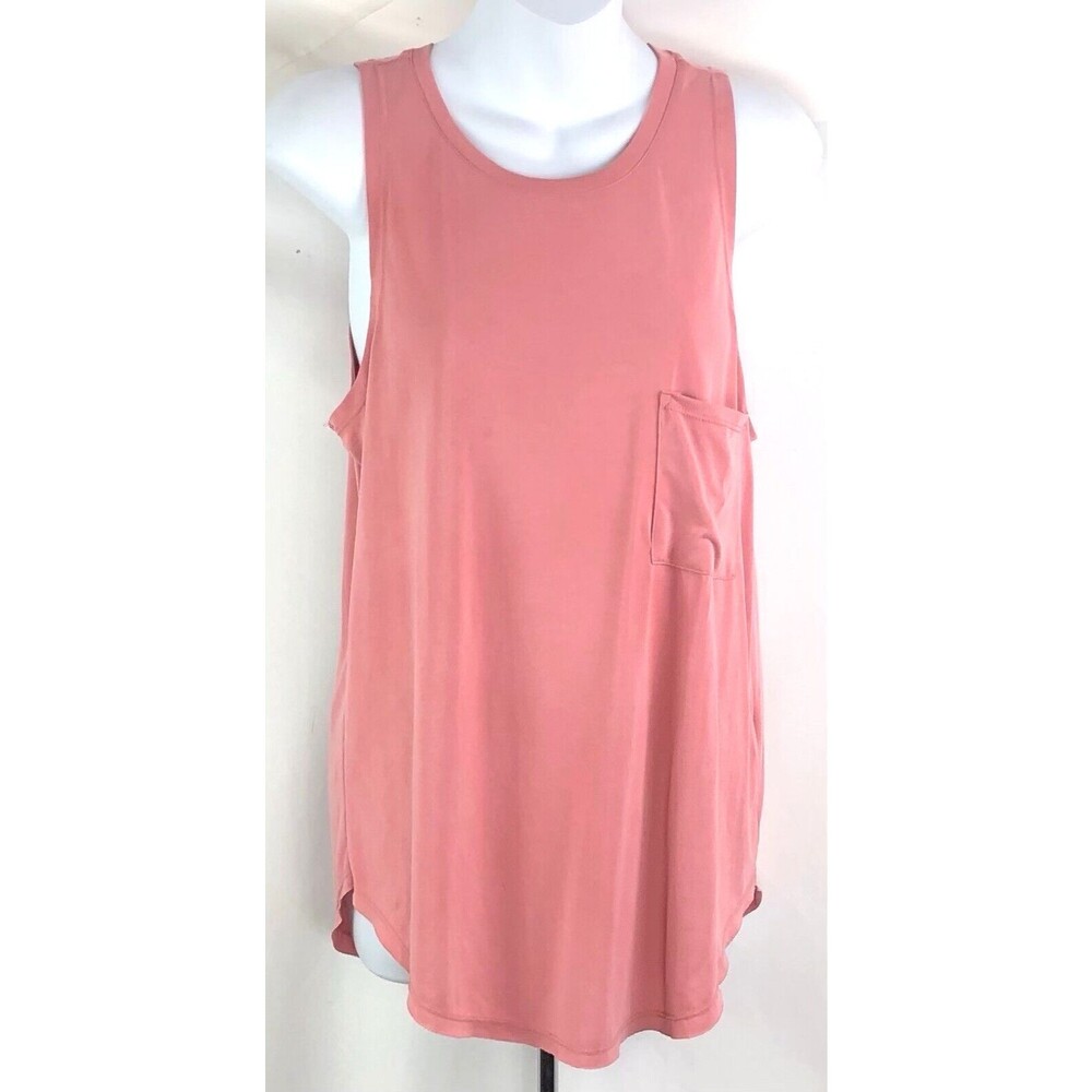 NWT Love Tree Sleeveless Slinky Tee Top S Rose Pink Scoop Neck Pocket Modal Tank